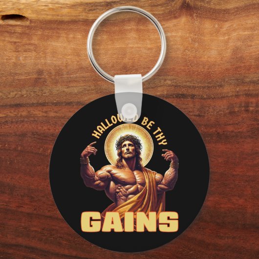 Gezegend zij Uw wint Grappige Gym Jesus Bodybuildi Sleutelhanger (Voorkant)