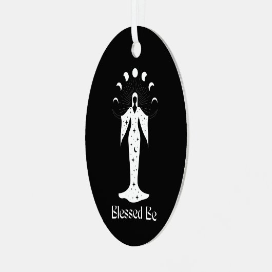 Gezegend zijn kosmische maanfasen hekserig metalen ornament (Voorkant links)