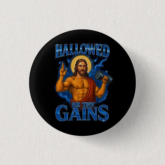 Gezegend Zijn Uw Winsten Gym Jezus - Thunder Ronde Button 3,2 Cm (Voorkant)