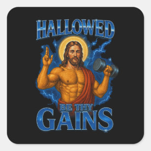Gezegend Zijn Uw Winsten Gym Jezus - Thunder Vierkante Sticker