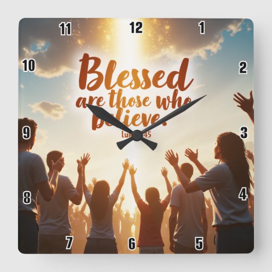 Gezegend zijn zij die geloven vierkante klok (Voorkant)