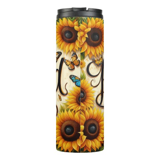Gezegend: Zonnebloemen en Vlinders Stralen Thermosbeker (Achterkant)