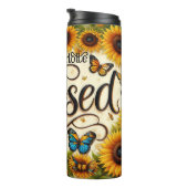 Gezegend: Zonnebloemen en Vlinders Stralen Thermosbeker (Geroteerd rechts)