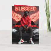 Gezegend zwart Man-Urban Neon Angel Wings Verjaard Kaart (Achterkant)