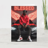 Gezegend zwart Man-Urban Neon Angel Wings Verjaard Kaart (Voorkant)