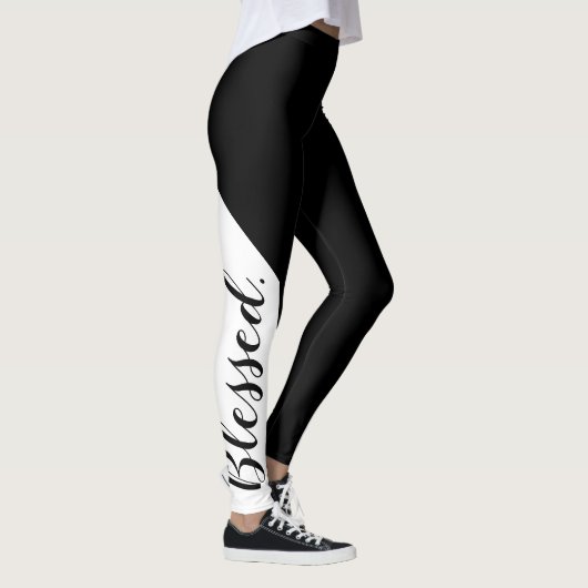 Gezegend. Zwart wit modern script Christelijk Leggings (Rechts)