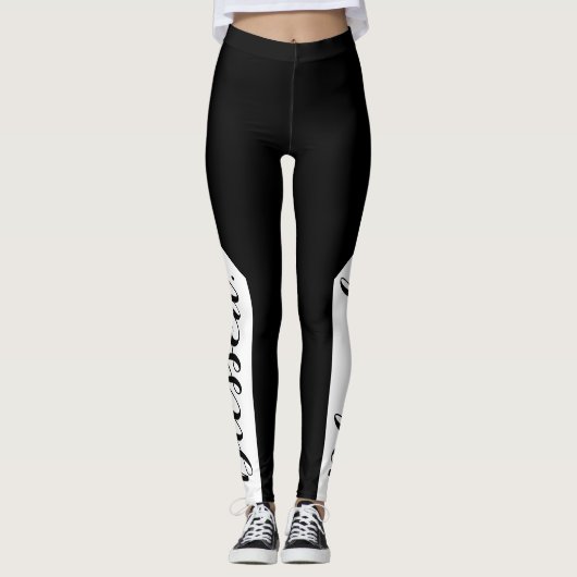 Gezegend. Zwart wit modern script Christelijk Leggings (Voorkant)