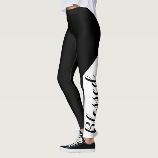 Gezegend. Zwart wit modern script Christelijk Leggings (Links)