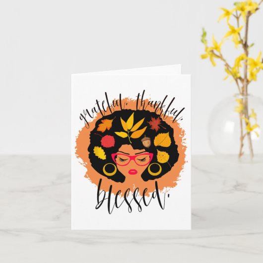 Gezegende Afro-Amerikaanse Thanksgiving Zwarte Vro Kaart (Gele Bloem)