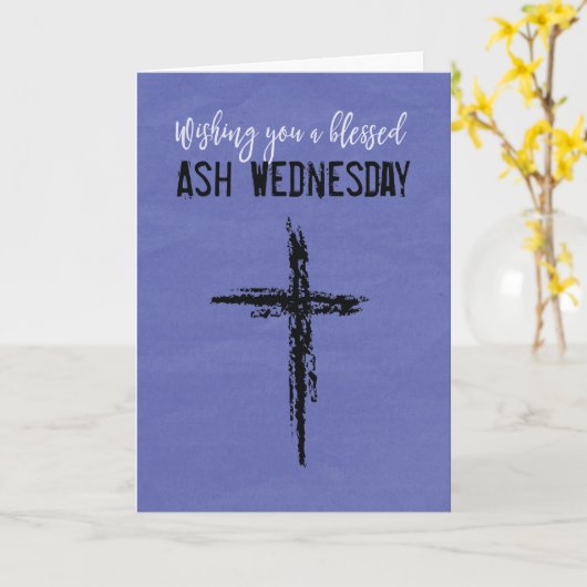 Gezegende Ash Woensdag Zwarte Kruis op Paars Kaart (Gele Bloem)