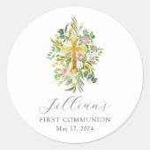Gezegende Beginnings Eerste Communie Ronde Sticker (Voorkant)