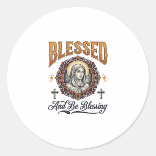 Gezegende christelijke vintage gravure T-shirt ont Ronde Sticker