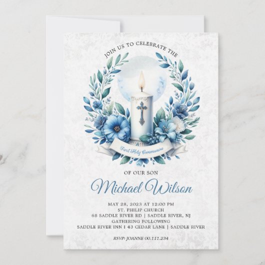 Gezegende Dag Eerste Heilige Communie Bloemen Kaart (Voorkant)