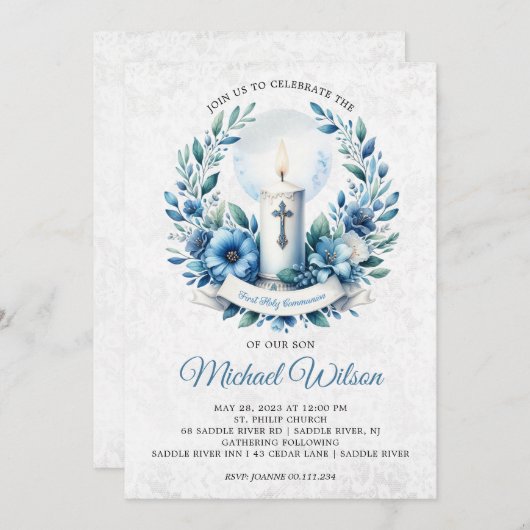 Gezegende Dag Eerste Heilige Communie Bloemen Kaart (Voorkant / Achterkant)