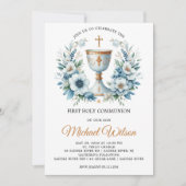 Gezegende Dag Eerste Heilige Communie Bloemen Kaart (Voorkant)