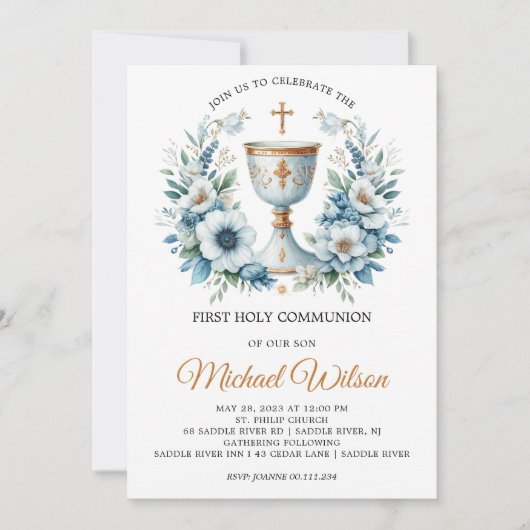 Gezegende Dag Eerste Heilige Communie Bloemen Kaart (Voorkant)