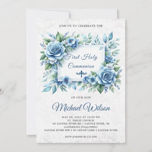 Gezegende Dag Eerste Heilige Communie Bloemen Kaart (Voorkant)