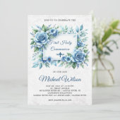 Gezegende Dag Eerste Heilige Communie Bloemen Kaart (Staand voorkant)