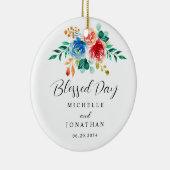 Gezegende Dag Roze Blauw Bloemen Bijbel Verse Brui Keramisch Ornament (Rechts)