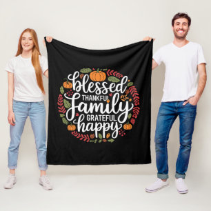 Gezegende Dankbare Familie Thanksgiving Avondmaal Fleece Deken