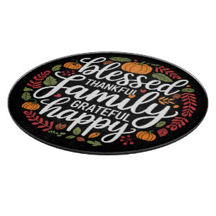 Gezegende Dankbare Familie Thanksgiving Avondmaal Snijplank