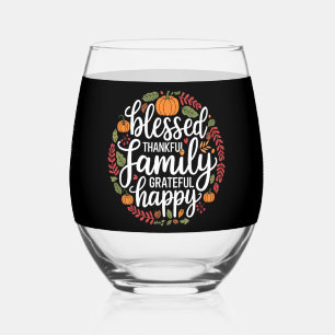 Gezegende Dankbare Familie Thanksgiving Avondmaal Wijnglas Zonder Voet