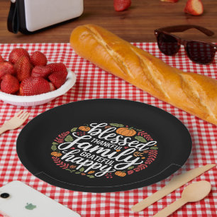 Gezegende Dankbare Familie Thanksgiving Diner Papieren Bordje