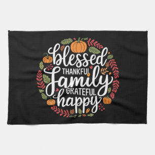 Gezegende Dankbare Familie Thanksgiving Dinner Theedoek