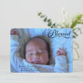 Gezegende Dubbelzijdige Fotojongen Geboorteaankond Aankondiging (Staand voorkant)