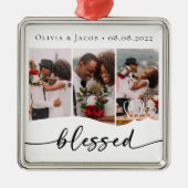 Gezegende eerste kersttrouwfoto metalen ornament (Voorkant)