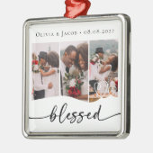 Gezegende eerste kersttrouwfoto metalen ornament (Links)