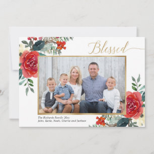 Gezegende elegante rode florale waterverf fotokaar