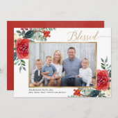 Gezegende elegante rode florale waterverf fotokaar (Voorkant / Achterkant)