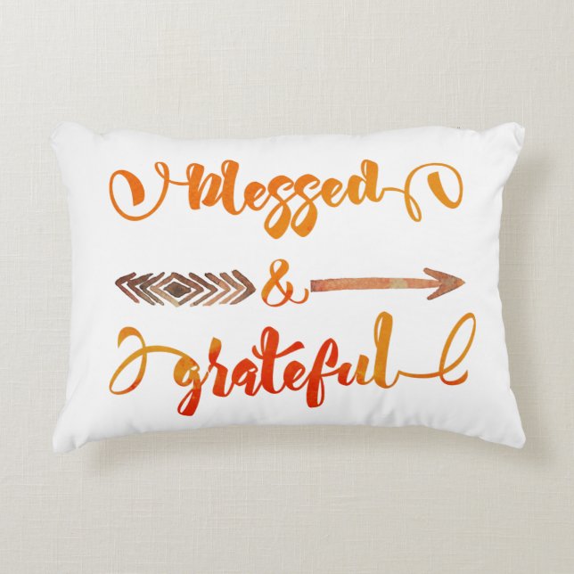 gezegende en dankbare thanksgiving accent kussen (Voorkant)