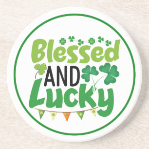 Gezegende en geluks St. Patrick's Day ontwerp-6110 Zandsteen Onderzetter