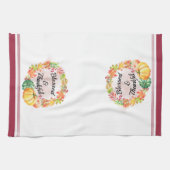 Gezegende en Thankful Waterverf Fall Leaves Pumpki Theedoek (Horizontaal)