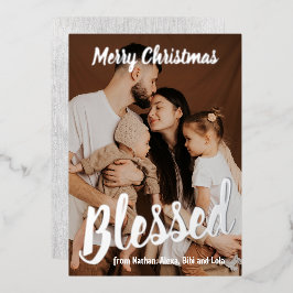 Gezegende familiefoto echte folie kerstkaart feestdagenkaart