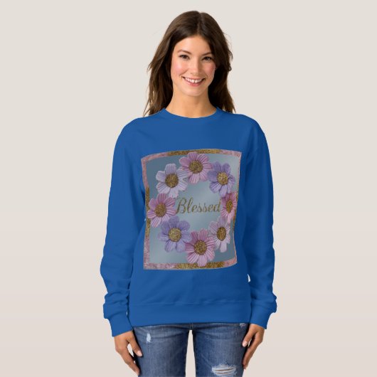 Gezegende Faux Glitter Flowers Sweatshirt (Voorkant volledig)