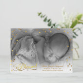 Gezegende Foto Goud Confetti Geboorteaankondiging Aankondiging (Staand voorkant)