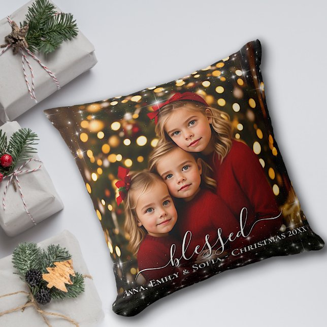 Gezegende Glitter Kader met Namen Kerstmis Kussen (In Situ with Christmas Presents)