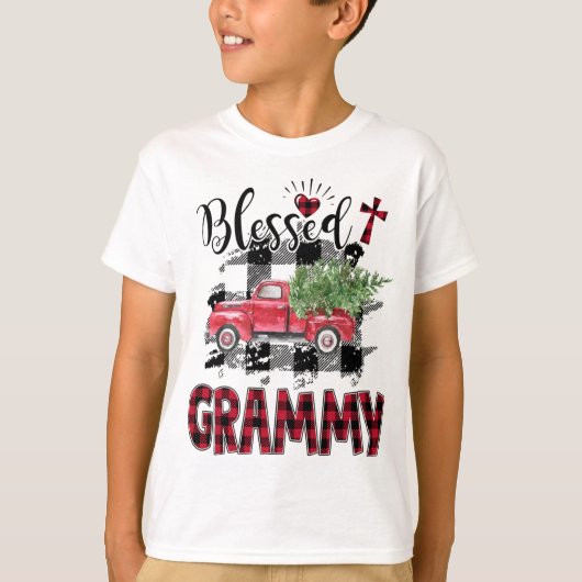 Gezegende Grammy Red-plaid Kerstmis T-shirt (Voorkant)