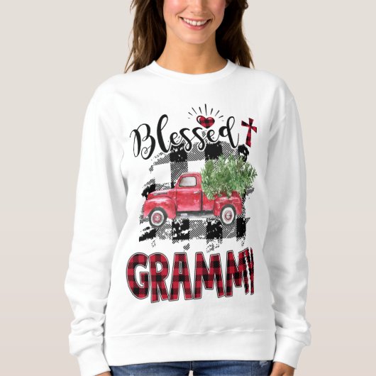 Gezegende Grammy Red-plaid Kerstmis Trui (Voorkant)