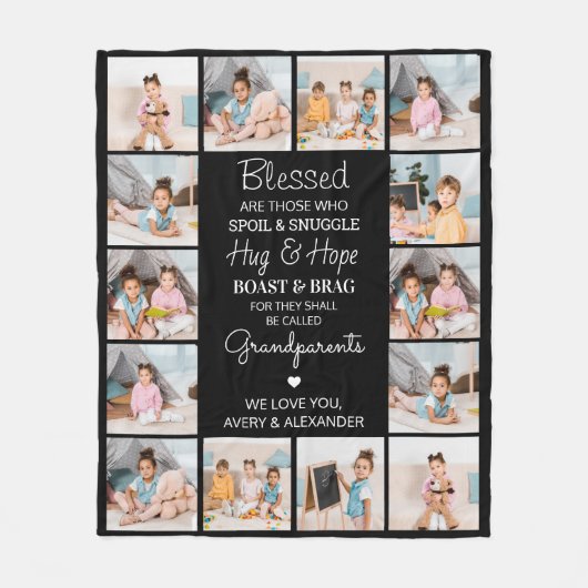 Gezegende Grootouders Custom Moderne Fotocollage Fleece Deken (Voorkant)