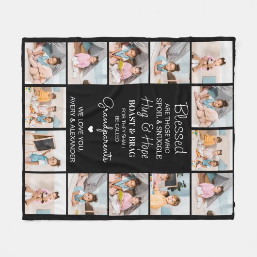 Gezegende Grootouders Custom Moderne Fotocollage Fleece Deken (Voorkant (Horizontaal))