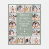 Gezegende Grootouders Custom Sage Green 14 Afbeeld Fleece Deken (Voorkant)