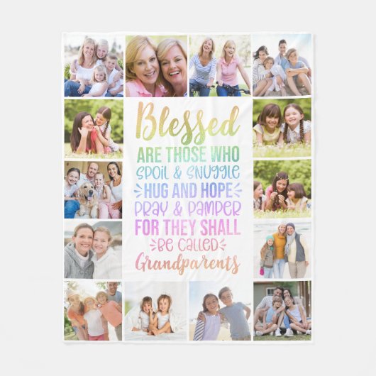 Gezegende Grootouders Fotocollage Fleece Deken (Voorkant)