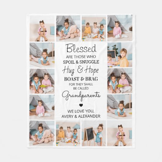 Gezegende grootouders gepersonaliseerd 14 Fotocoll Fleece Deken (Voorkant)