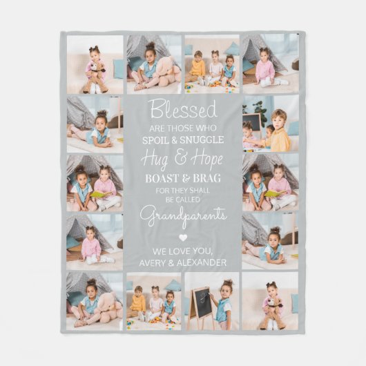 Gezegende grootouders gepersonaliseerd grijs 14 Af Fleece Deken (Voorkant)