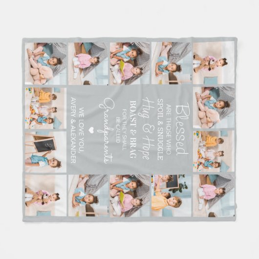 Gezegende grootouders gepersonaliseerd grijs 14 Af Fleece Deken (Voorkant (Horizontaal))