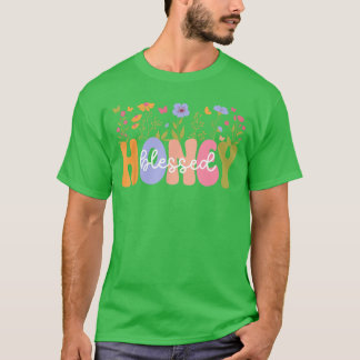 Gezegende honing oma groovy honing grootmoeder gif t-shirt